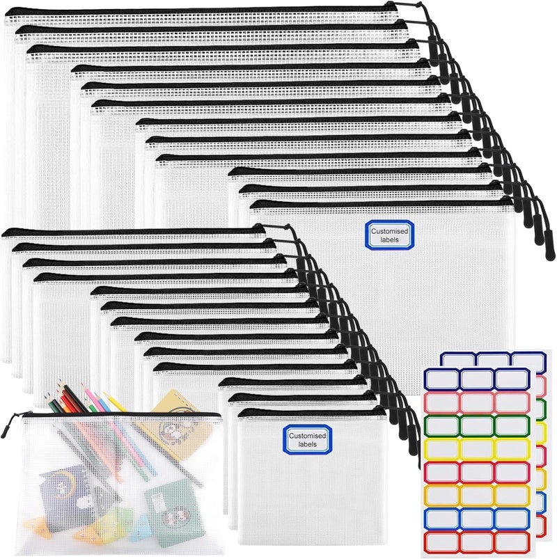 YOPCDJ 25pcs Multisize Mesh Zipper Pouch Bags, Waterproof Zipper Bag, 8 Sizes Waterproof Plastic Document Pouch, Bags for Travel Storage, Office Supply and Home Organize - Image 1